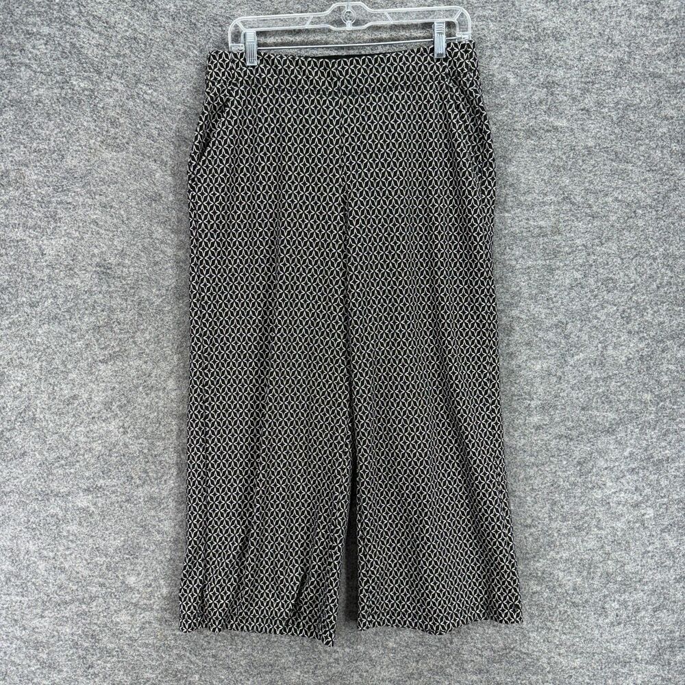 Max Studio Cropped Pants Women L Large Black Geometric High Rise Flat Front